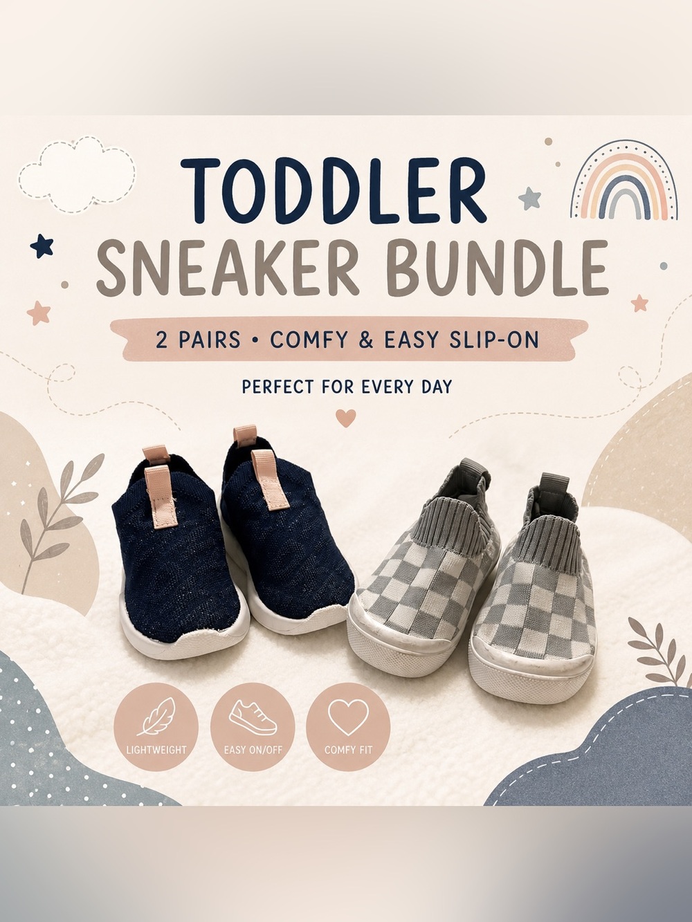Bundle of 2 Baby/Toddler Slip-On Knit Sneakers Navy & Gray Checkered